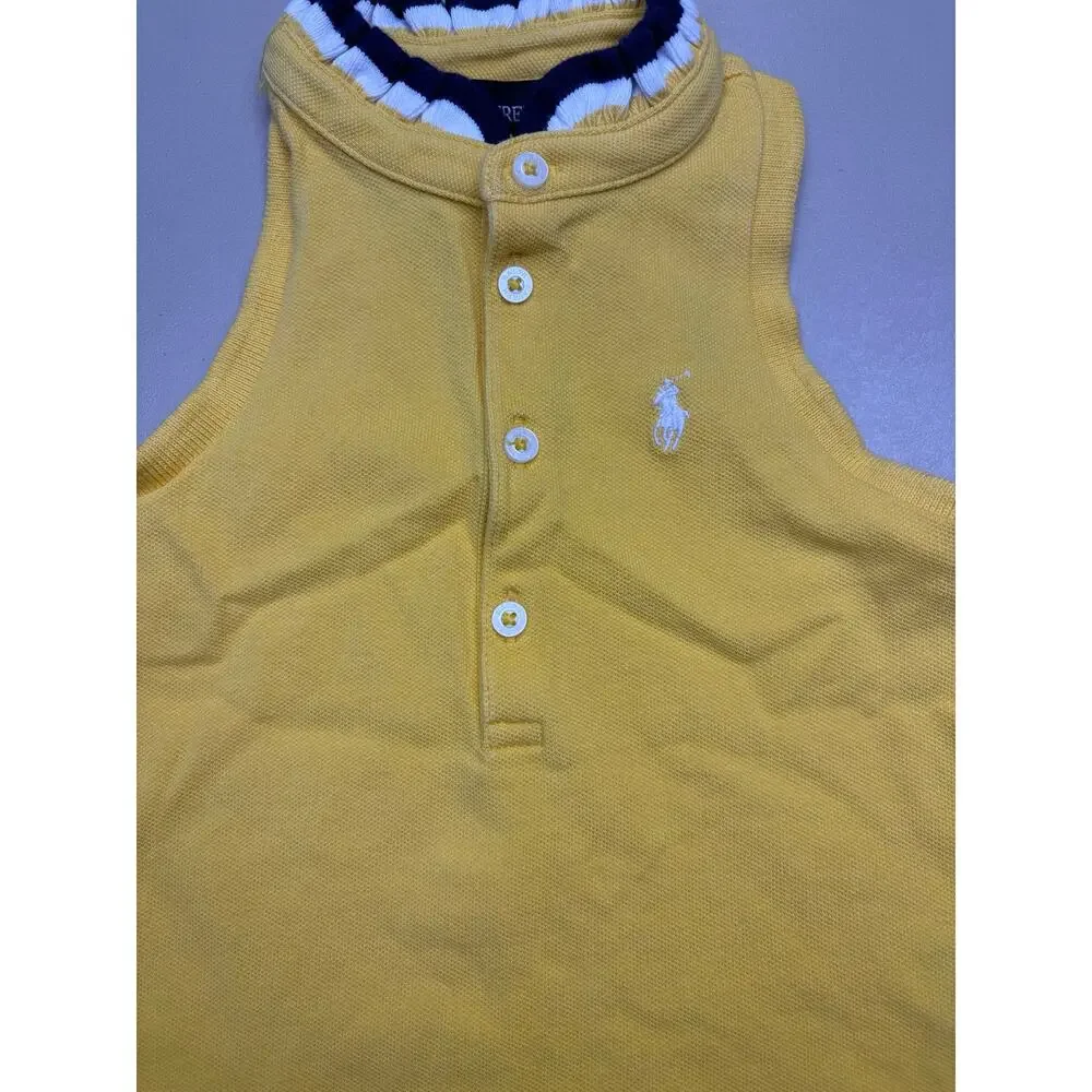 Ralph Lauren Girls 3T Yellow Sleeveless Polo Shirt Ruffle Collar Tank EUC